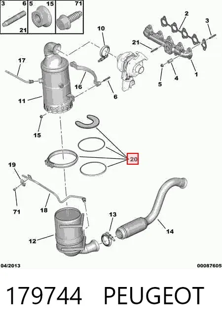 Abrazadera de fijación del catalizador a la turbina 179744 Peugeot/Citroen