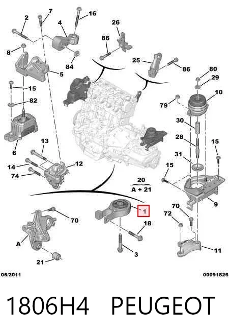 Soporte de motor trasero 1806H4 Peugeot/Citroen
