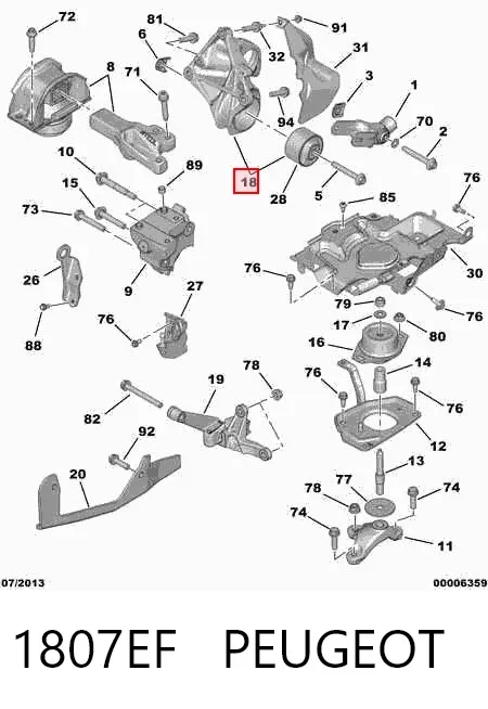 Soporte de motor trasero 1807EF Peugeot/Citroen