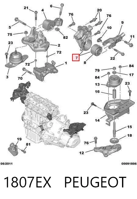Soporte de motor trasero 1807EX Peugeot/Citroen