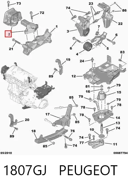 Soporte de motor derecho 1807GJ Peugeot/Citroen