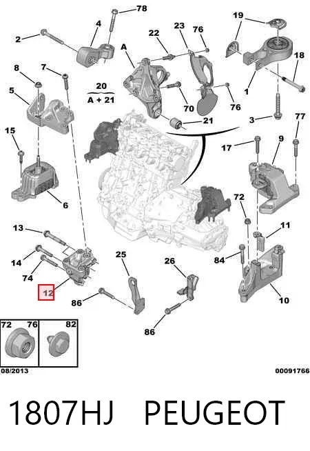 Soporte delantero derecho del motor 1807HJ Peugeot/Citroen