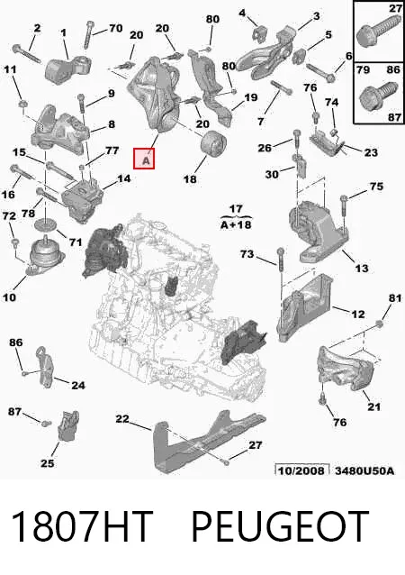 Soporte trasero de motor con silentblock 1807HT Peugeot/Citroen