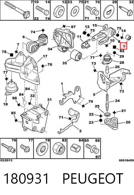 Silentblock del soporte trasero del motor 180931 Peugeot/Citroen