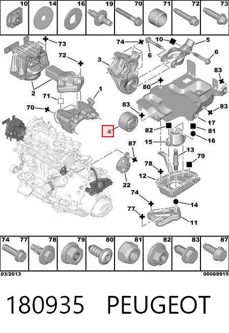Soporte trasero de motor con silentblock 180935 Peugeot/Citroen