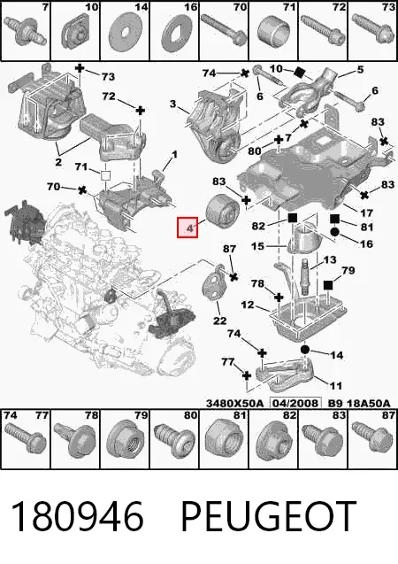 Soporte trasero de motor con silentblock 180946 Peugeot/Citroen