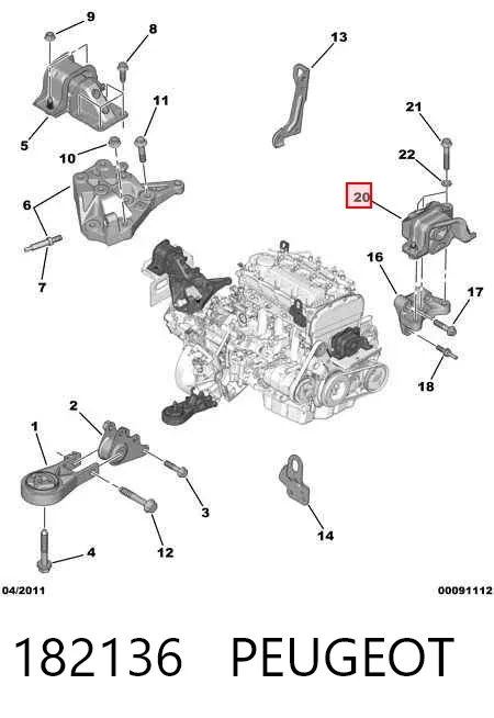Soporte de motor derecho 182136 Peugeot/Citroen