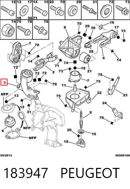 Soporte trasero de motor con silentblock 183947 Peugeot/Citroen