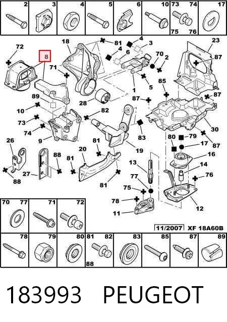 Soporte superior derecho del motor 183993 Peugeot/Citroen