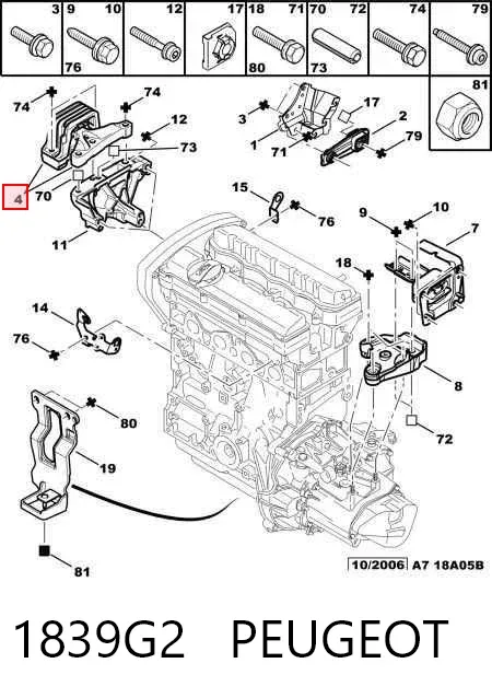 Soporte de motor derecho 1839G2 Peugeot/Citroen
