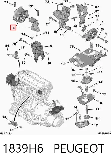 Soporte de motor derecho 1839H6 Peugeot/Citroen