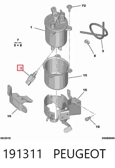 Sensor de nivel de agua del filtro de combustible PEUGEOT 191311