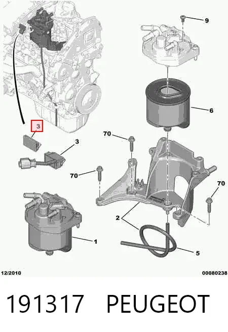 Sensor de nivel de agua del filtro de combustible 191317 Peugeot/Citroen