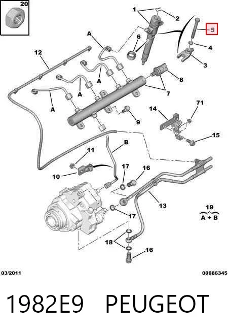 Tornillo de fijación del inyector 1982E9 Peugeot/Citroen