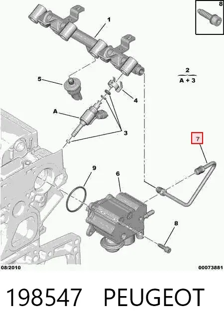 Tubo de combustible de la bomba de alta presión al riel de combustible 198547 Peugeot/Citroen