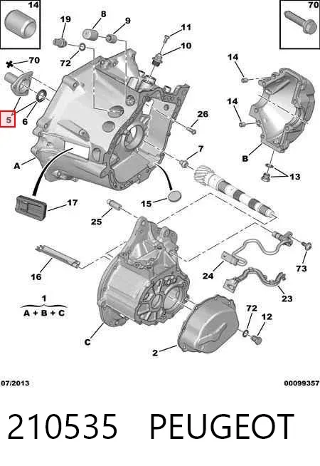 Guía del eje primario de la caja de cambios 210535 Peugeot/Citroen