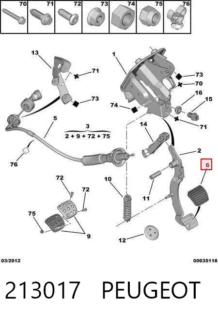 Cubierta del pedal de embrague 213017 Peugeot/Citroen
