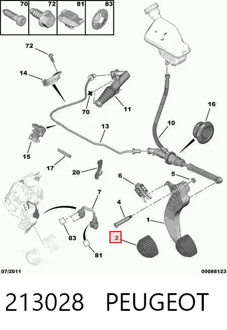 Cubierta del pedal de embrague 213028 Peugeot/Citroen