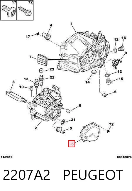 Tapa trasera de la caja de cambios 2207A2 Peugeot/Citroen