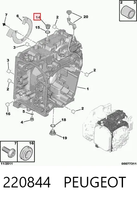Tapón del cárter de la transmisión automática 220844 Peugeot/Citroen