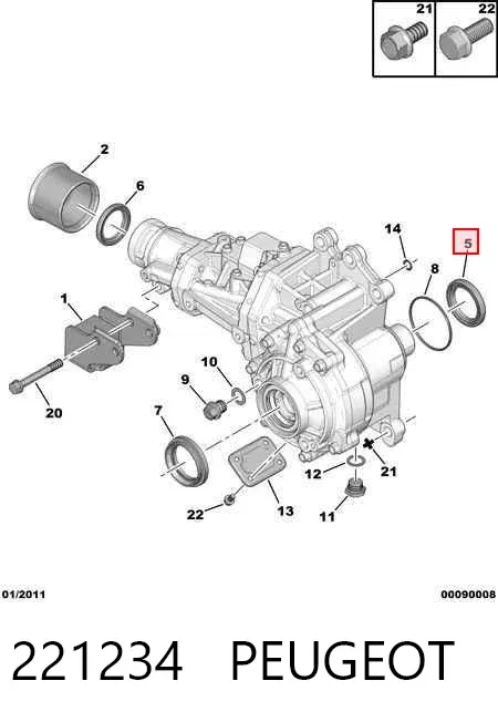 Retén de salida delantero de la caja de transferencia 221234 Peugeot/Citroen