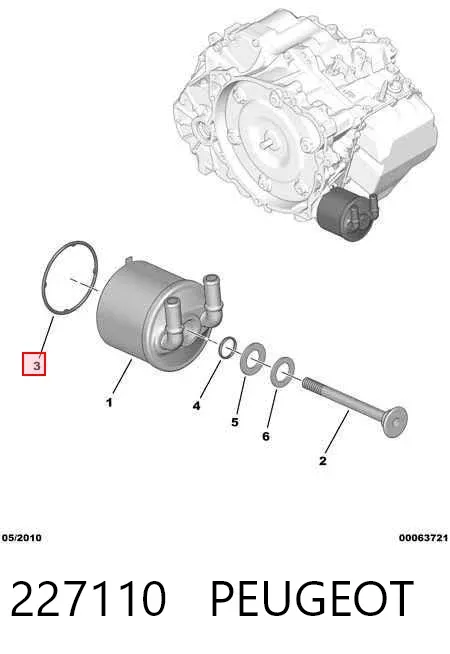 Junta del intercambiador de calor de aceite de la transmisión automática 227110 Peugeot/Citroen