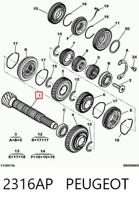 Eje secundario de la caja de cambios 2316AP Peugeot/Citroen