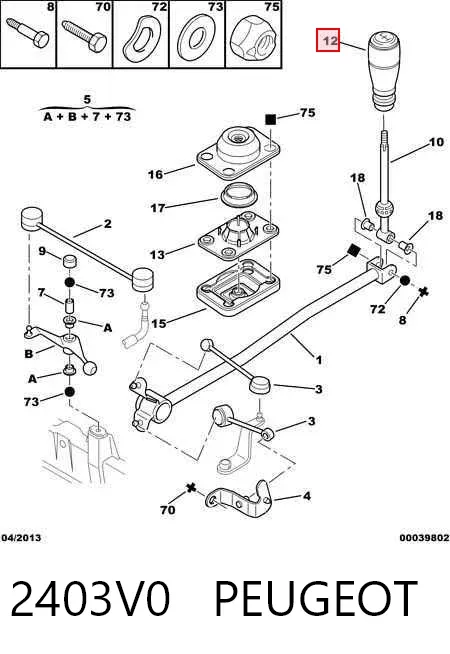 Pomo de palanca de cambios 2403V0 Peugeot/Citroen