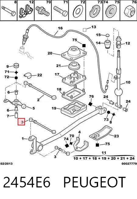 Varilla selectora de la transmisión 2454E6 Peugeot/Citroen