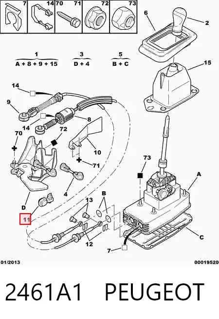 Soporte de fijación del cable de la caja de cambios 2461A1 Peugeot/Citroen