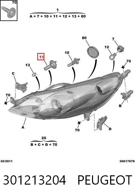 Faro derecho 301213204 Peugeot/Citroen