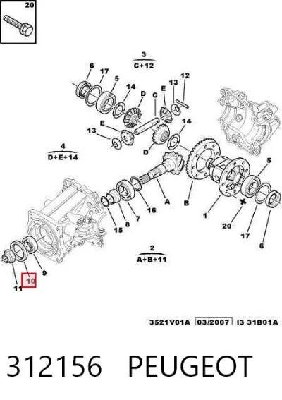 Retén del piñón del diferencial trasero PEUGEOT 312156