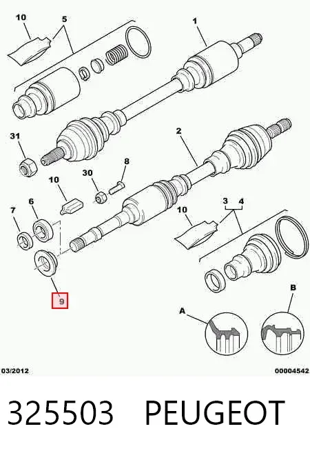 Retén del cojinete intermedio delantero del eje de transmisión 325503 Peugeot/Citroen