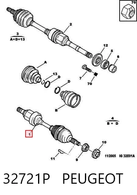 Semieje delantero izquierdo 32721P Peugeot/Citroen