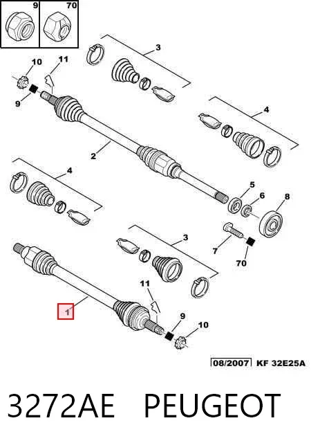 Semieje delantero izquierdo 3272AE Peugeot/Citroen