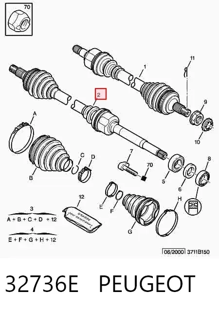 Semieje delantero derecho 32736E Peugeot/Citroen