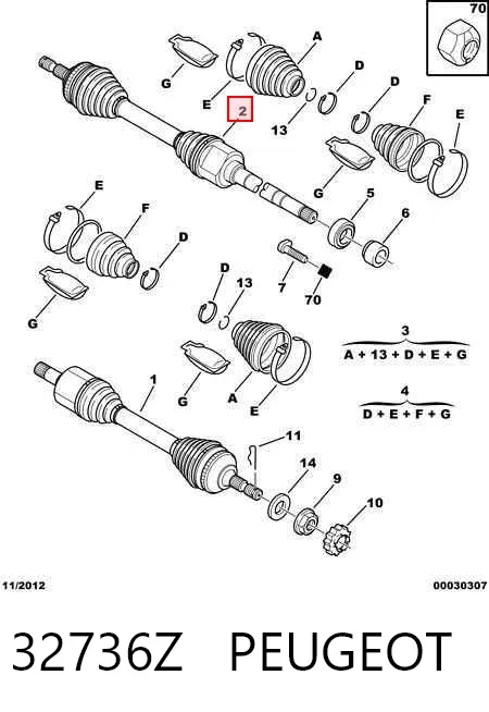 Semieje delantero derecho 32736Z Peugeot/Citroen