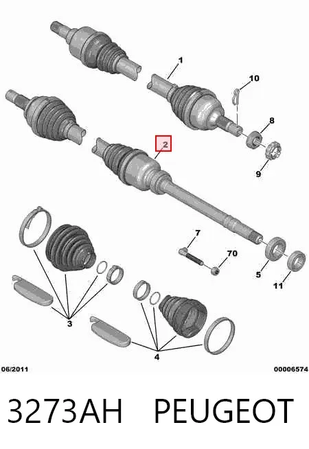 Semieje delantero derecho 3273AH Peugeot/Citroen