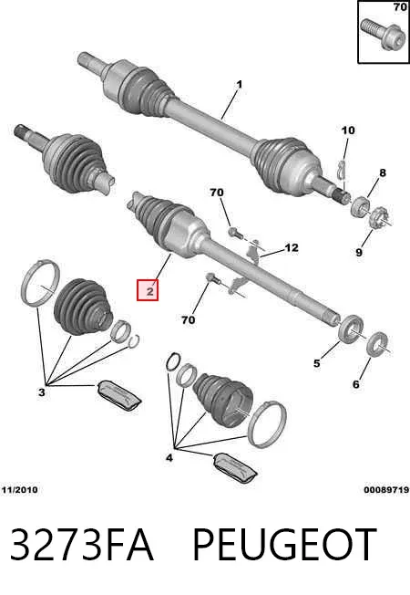 Semieje delantero derecho 3273FA Peugeot/Citroen