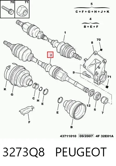Semieje delantero derecho 3273Q8 Peugeot/Citroen