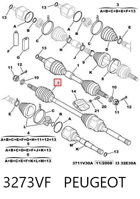 Semieje delantero derecho 3273VF Peugeot/Citroen