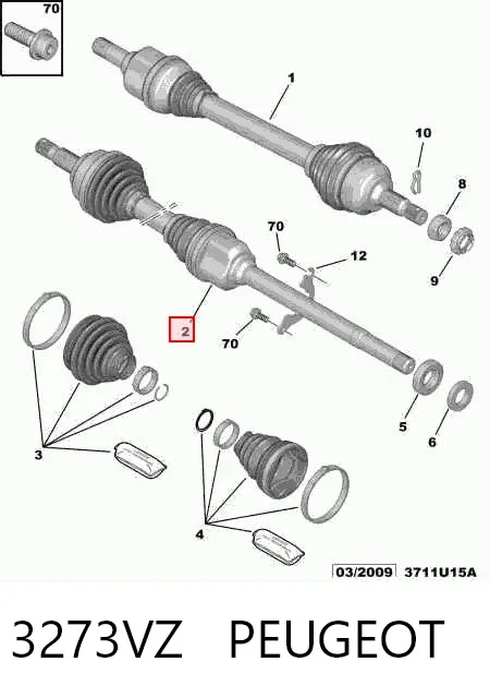 Semieje delantero derecho 3273VZ Peugeot/Citroen