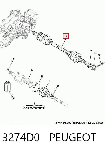 Semieje trasero derecho 3274D0 Peugeot/Citroen