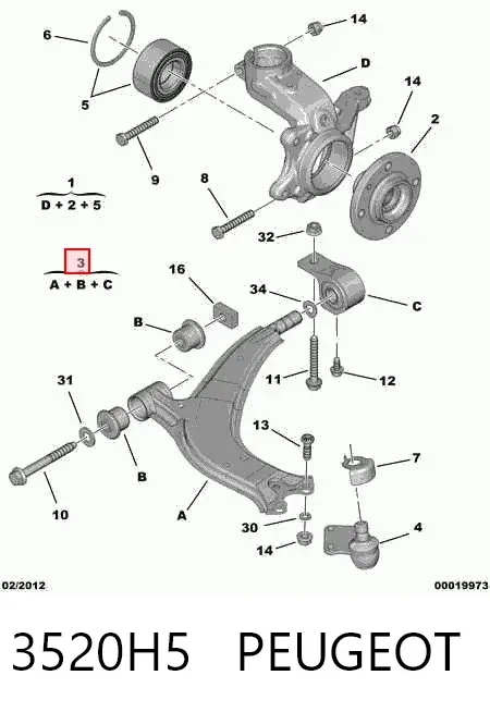 Brazo inferior izquierdo de la suspensión delantera 3520H5 Peugeot/Citroen