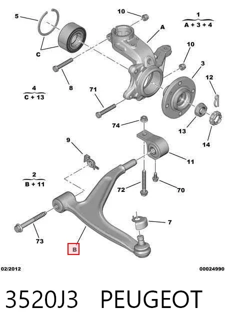 Brazo inferior izquierdo de la suspensión delantera 3520J3 Peugeot/Citroen