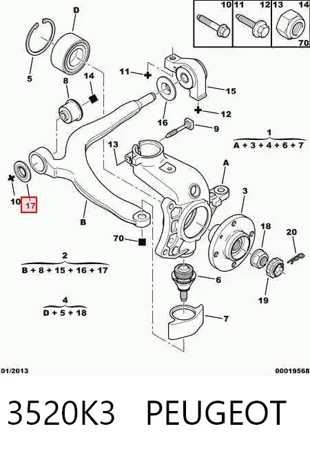 Brazo inferior izquierdo de la suspensión delantera 3520K3 Peugeot/Citroen