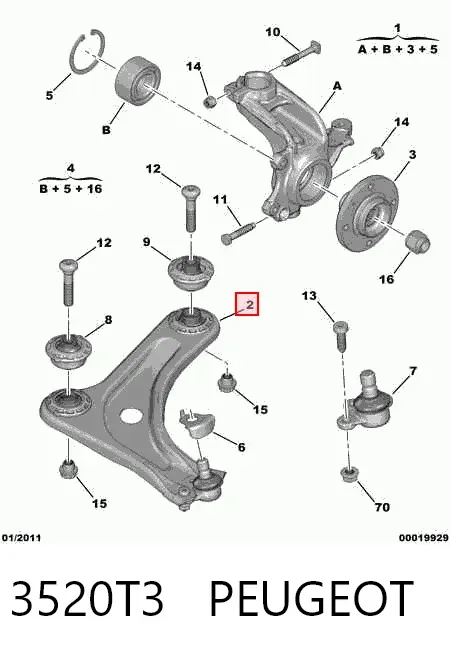 Brazo inferior izquierdo de la suspensión delantera 3520T3 Peugeot/Citroen