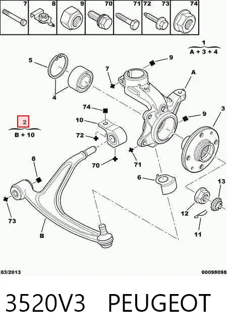 Brazo inferior izquierdo de la suspensión delantera 3520V3 Peugeot/Citroen