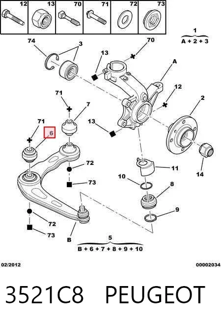 Brazo inferior derecho de la suspensión delantera 3521C8 Peugeot/Citroen