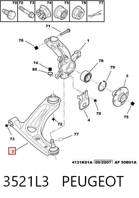 Brazo inferior derecho de la suspensión delantera 3521L3 Peugeot/Citroen